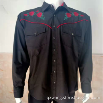 Men's Embroidery Long Sleeve White Western CVC Shirts